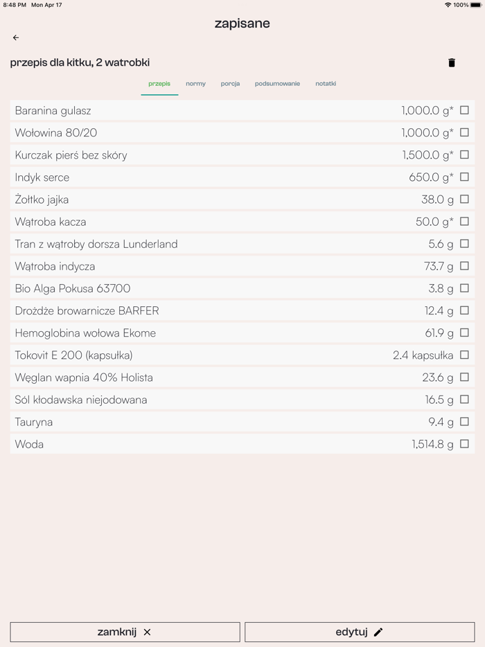 BARFny Kalkulator Kot