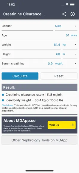Game screenshot Creatinine Clearance Calc apk