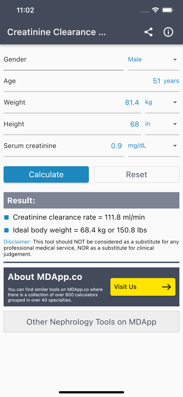 Creatinine Clearance Calc