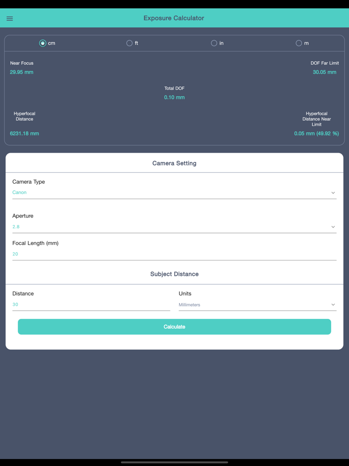 Cam Exposure Calculator