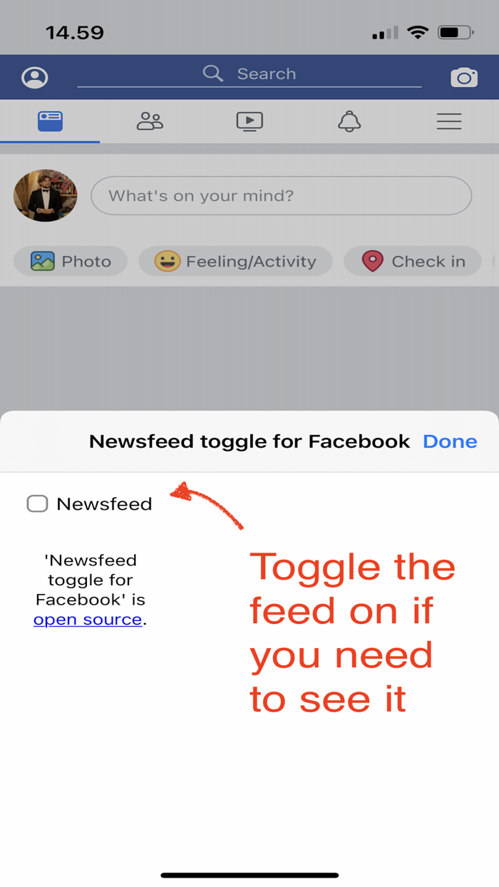 Newsfeed toggle for Facebook