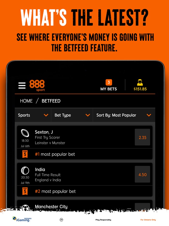 888 Sport Ontario Live bets