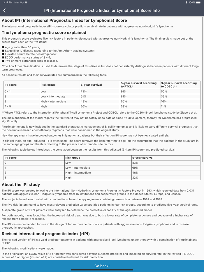Lymphoma IPI Score Calculator