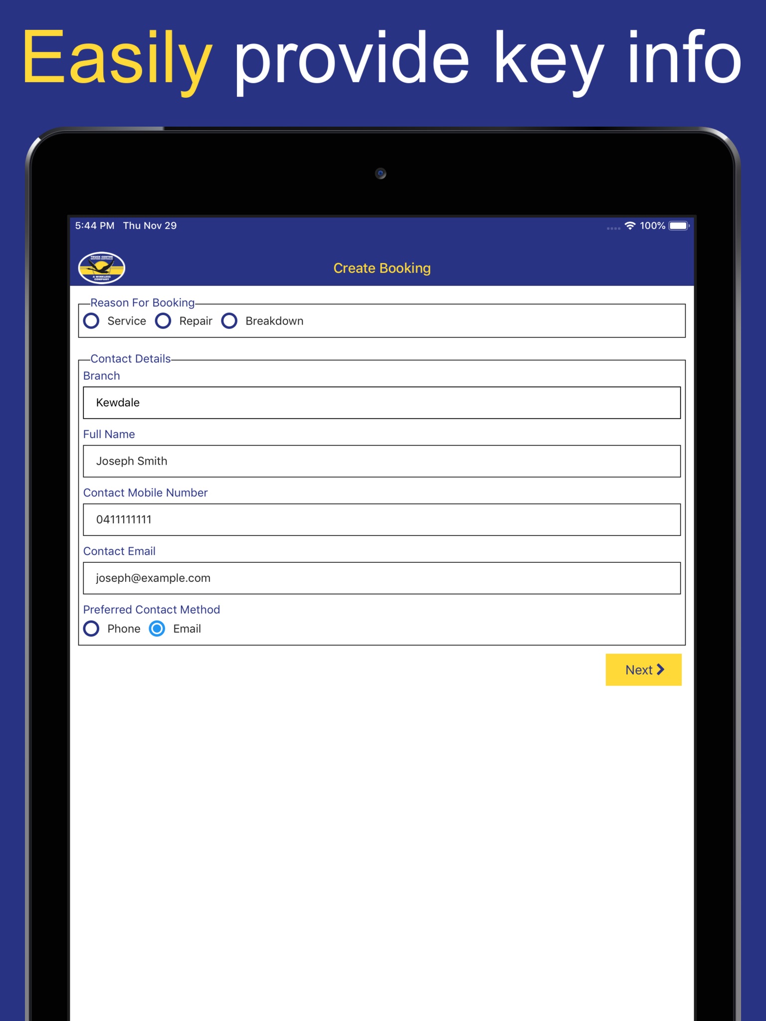 Truck Centre WA - Booking App screenshot 2